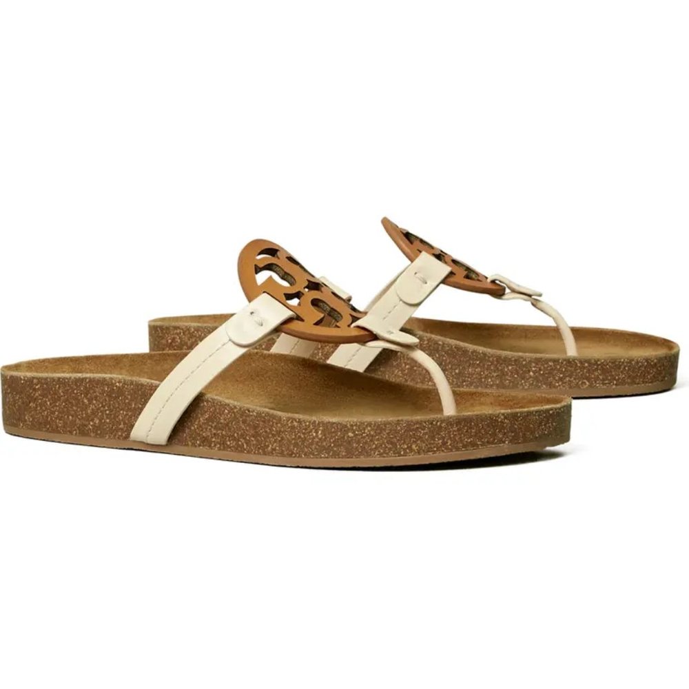 NIB Tory Burch Miller Cloud Leather Sandal Cream Caramel US 7 7.5 8 8.5 9 9.5 10